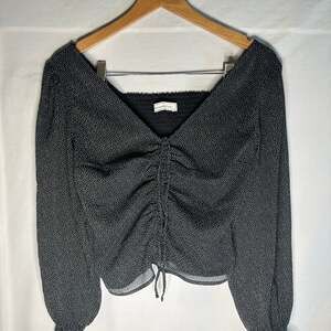 Abercrombie & Fitch Black Polka Dot Ruched Crop Top Size S Puff Sleeve